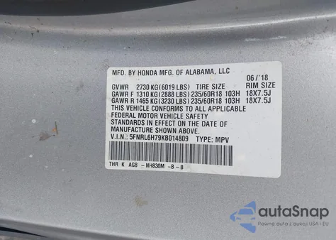 2019 Honda Odyssey Ex-L from USA, damaged, VIN 5FNRL6H79KB014809